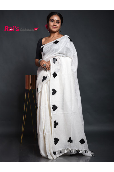 Fine Linen By Linen Saree With Fine Embroidery Worked Border (KR63)